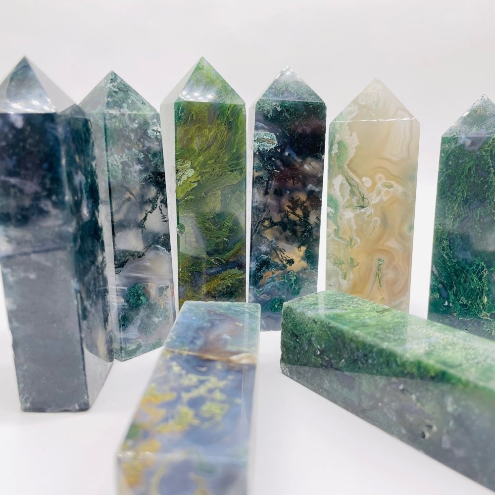 Moss Agate Four-Sided Tower Point Wholesale -Wholesale Crystals