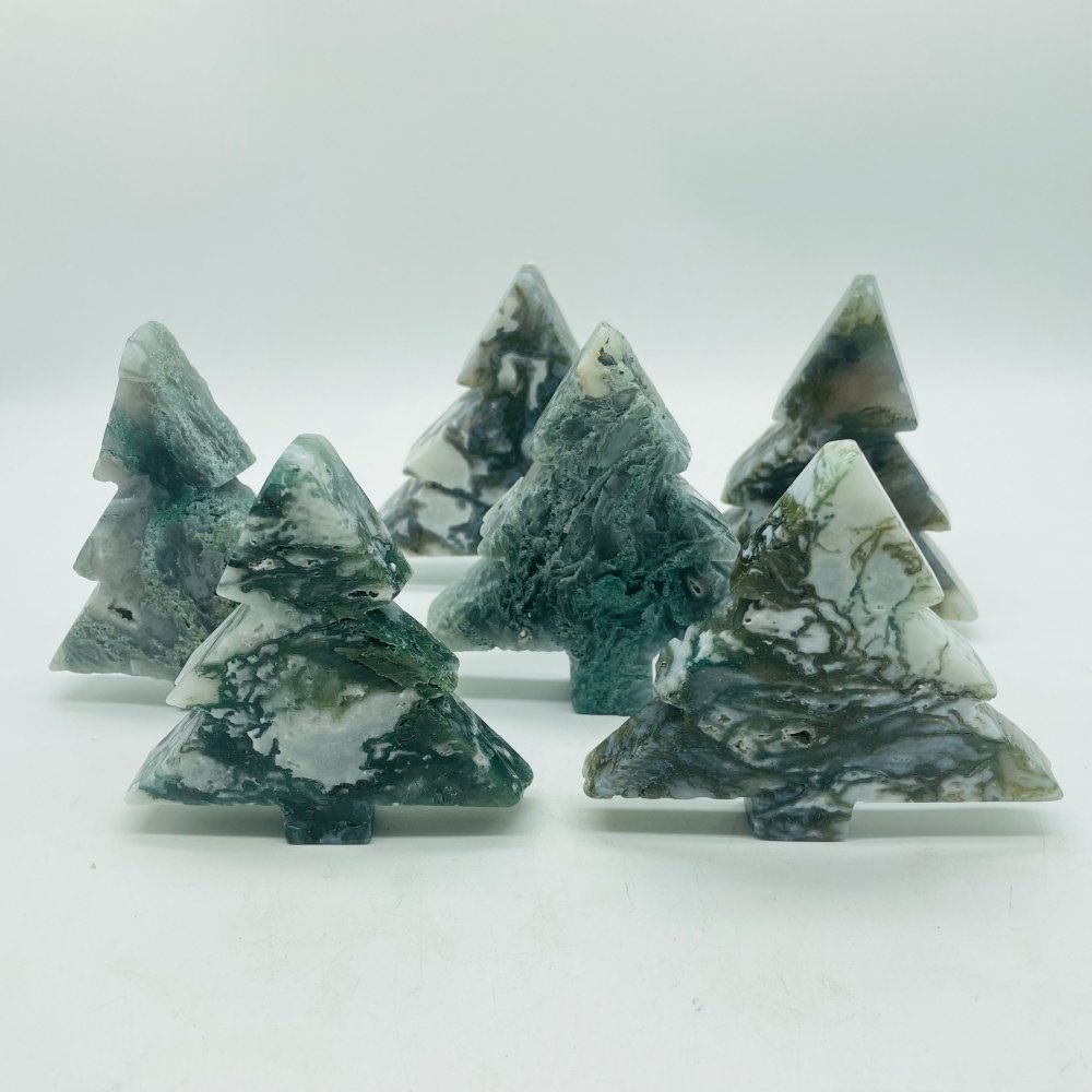 Moss Agate Pine Tree Christmas Tree Carving Wholesale -Wholesale Crystals