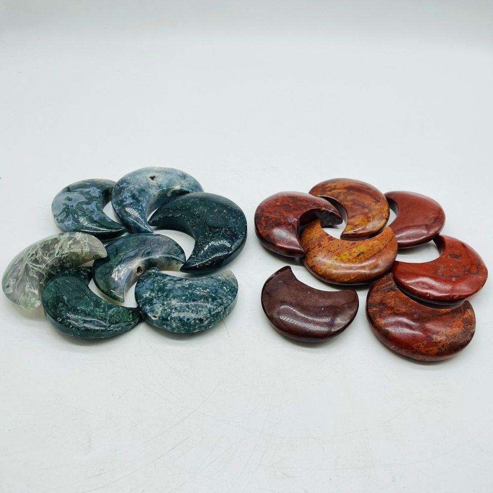 Moss Agate & Red Jasper Moon Carving Wholesale -Wholesale Crystals