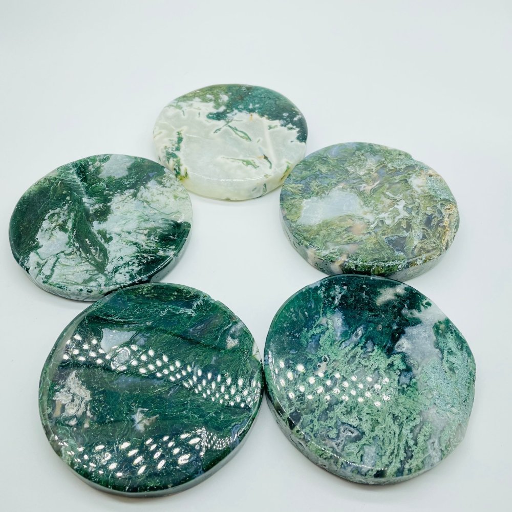 Moss Agate Round Coaster Slab Wholesale -Wholesale Crystals