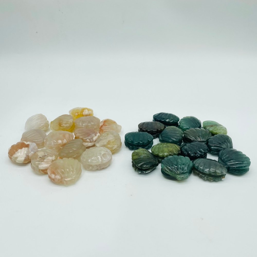 Moss Agate & Sakura Agate Shell Carving Wholesale -Wholesale Crystals