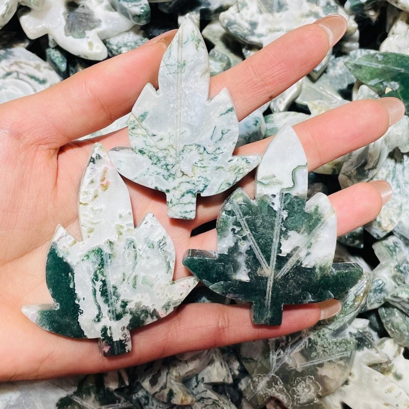 Moss Agate Sycamore Tree Leaf Carving Wholesale -Wholesale Crystals