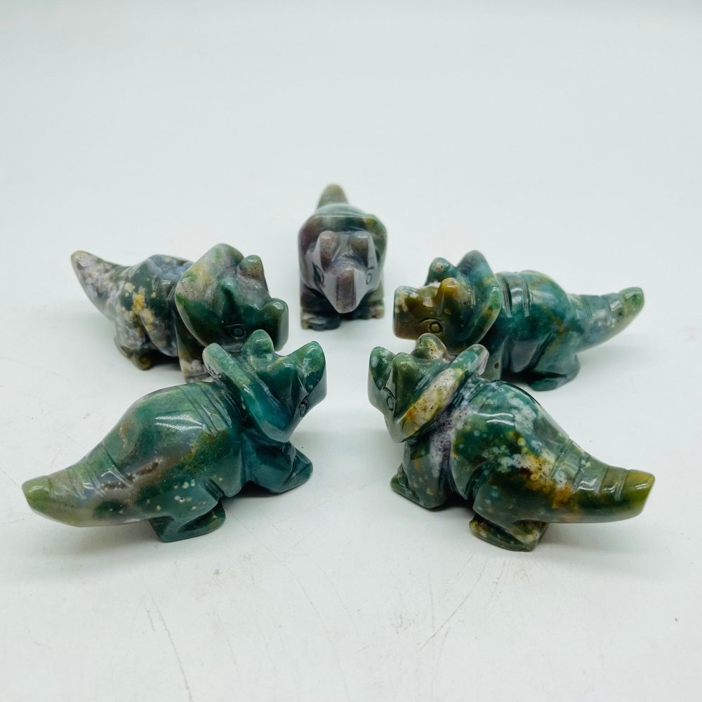Moss Agate Three Horns Dinosaur Carving Wholesale -Wholesale Crystals