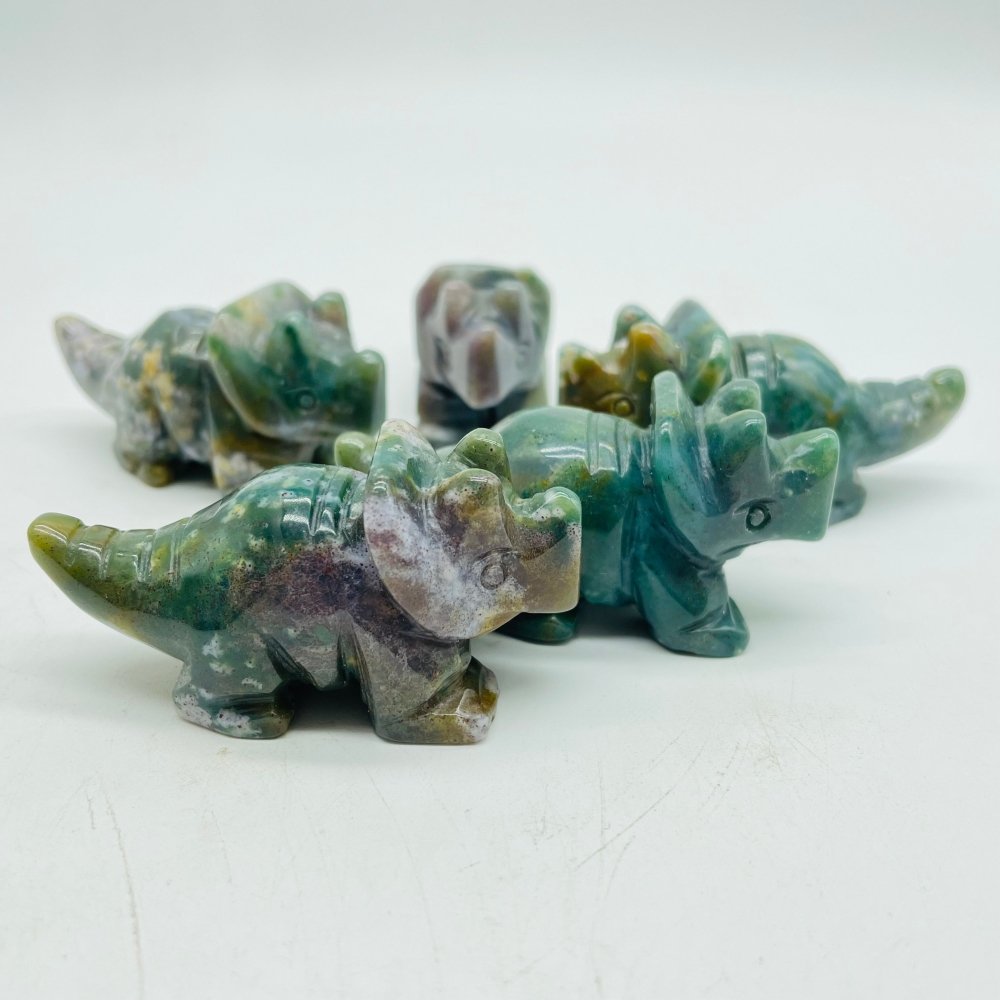 Moss Agate Three Horns Dinosaur Carving Wholesale -Wholesale Crystals