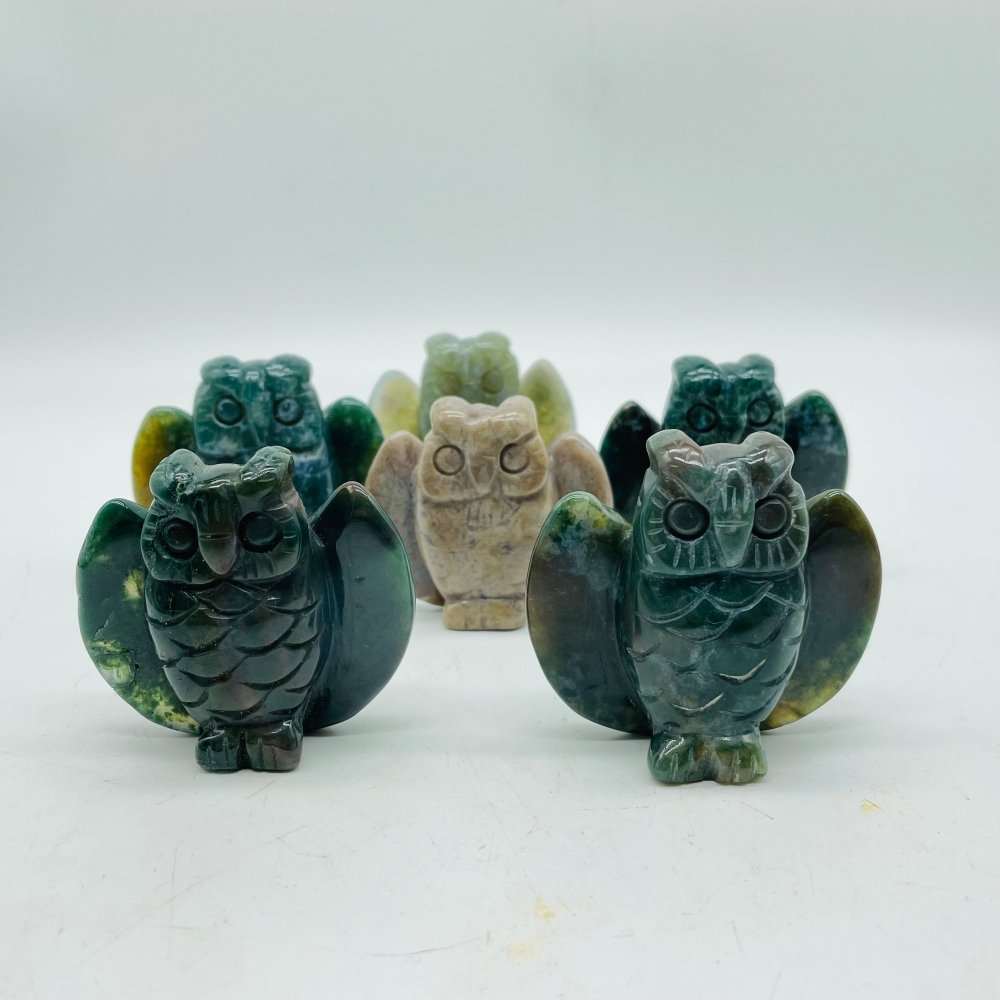 Moss Jade Owl Carving Wholesale -Wholesale Crystals