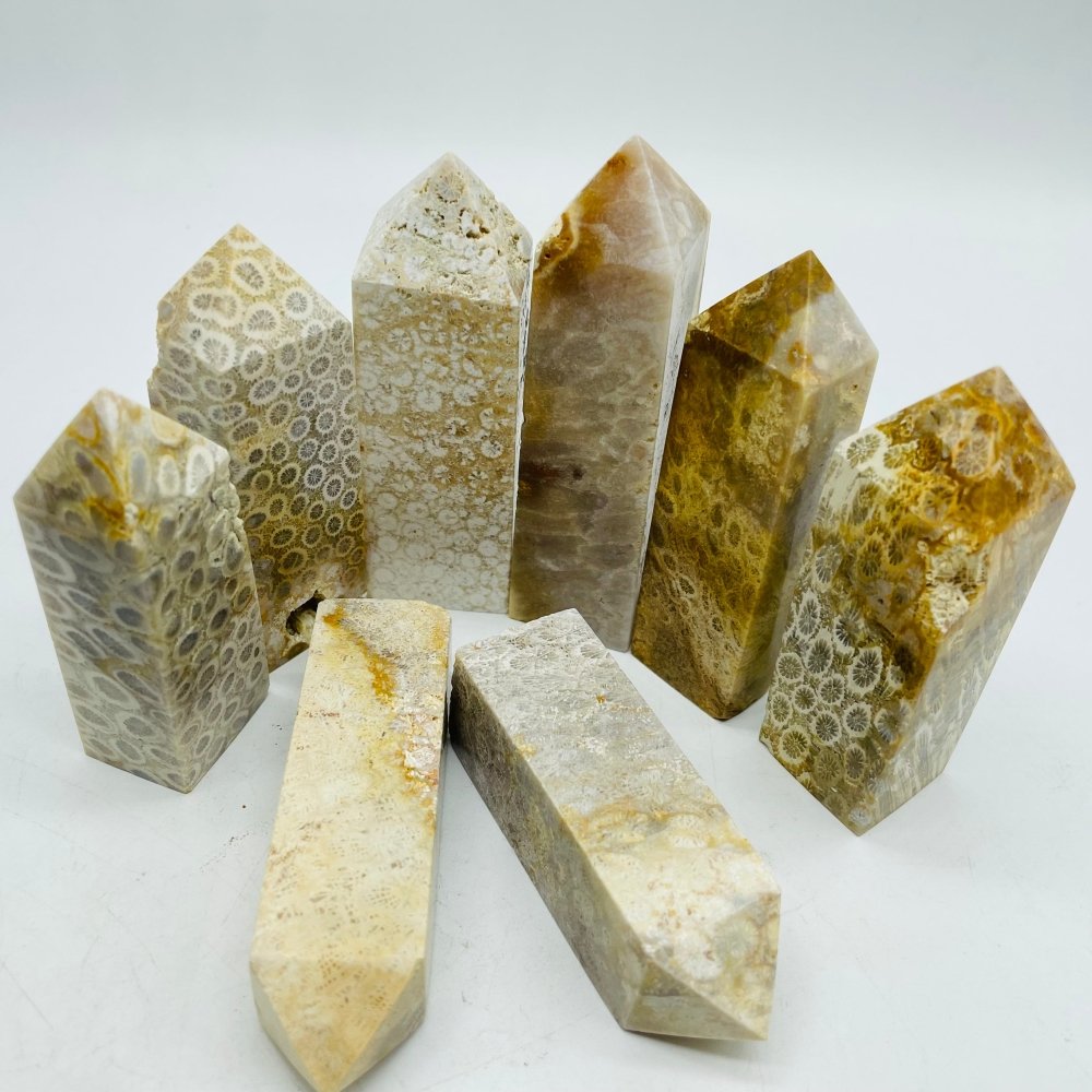 Natural Coral Jade Four-Sided Tower Point Wholesale -Wholesale Crystals