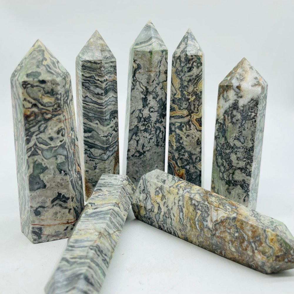 Natural Gray Lace Agate Point Crystal Tower Wholesale -Wholesale Crystals