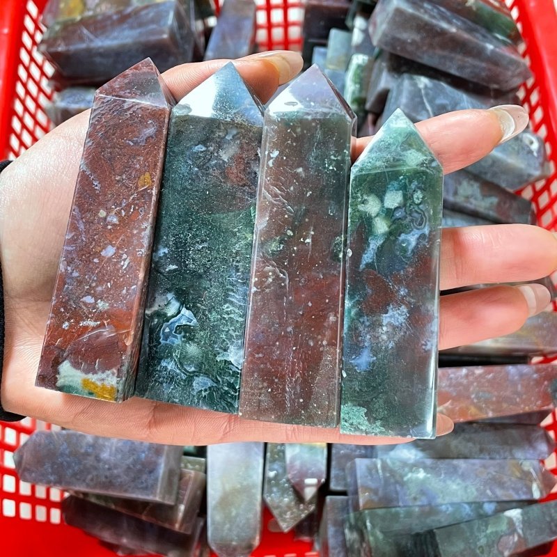 Natural Ocean Jasper Four - Sided Tower Point Crystal Wholesale - Wholesale Crystals