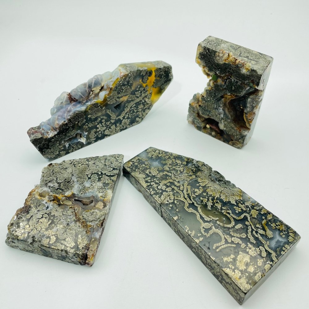 Natural Pyrite Flowers Symbiosis Mixed Agate Slab Wholesale -Wholesale Crystals