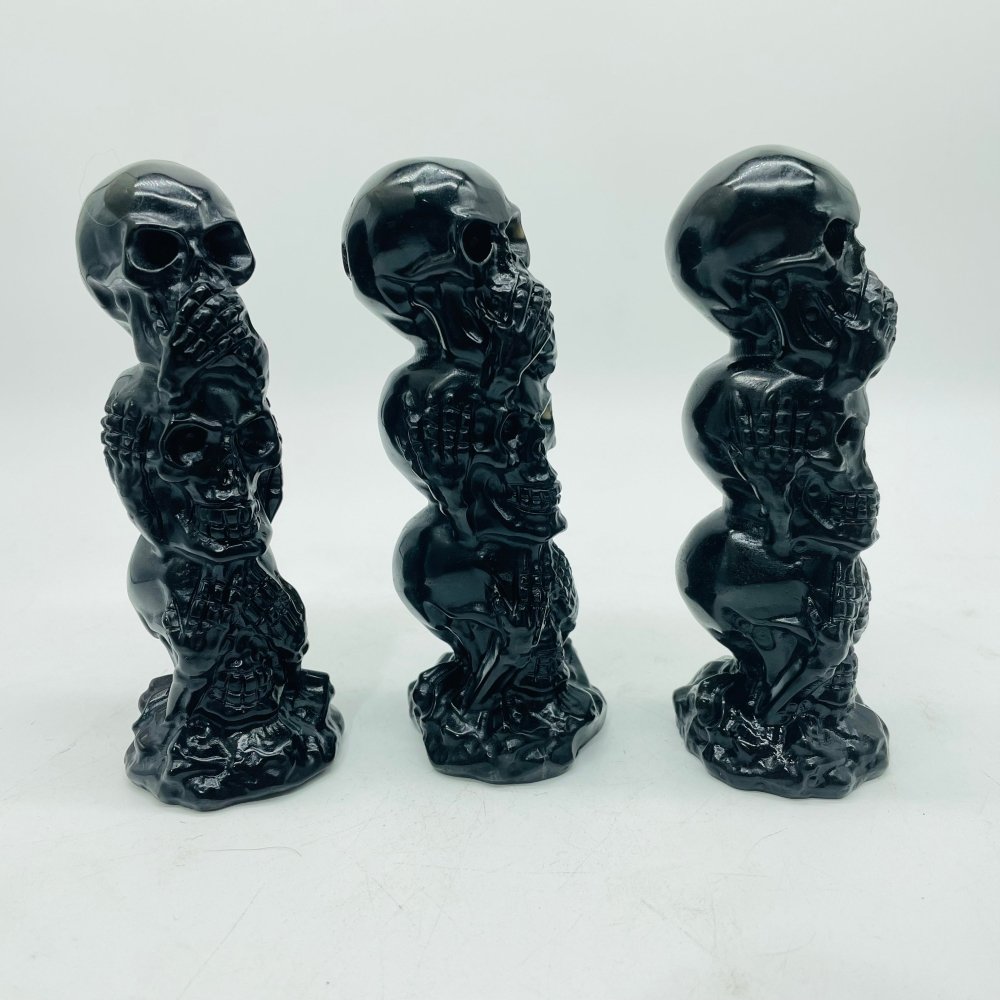 Obsidian Three Wise Monkeys Skull Wholesale -Wholesale Crystals