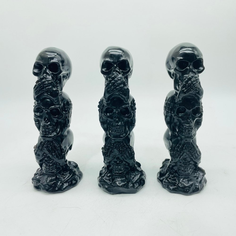 Obsidian Three Wise Monkeys Skull Wholesale -Wholesale Crystals