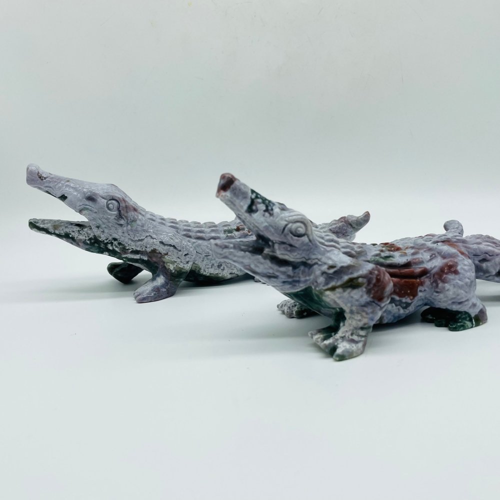 2 Pieces Ocean Jasper Crocodile Carving -Wholesale Crystals