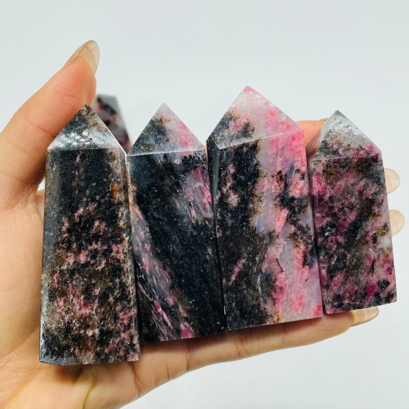 Pink&Black Rhodonite Four-Sided Tower Points Wholesale -Wholesale Crystals