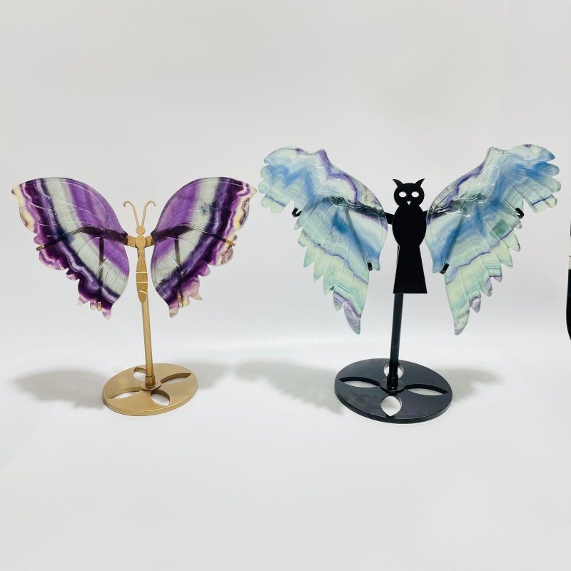 2 Pieces Rainbow Fluorite Butterfly Carving With Stand -Wholesale Crystals