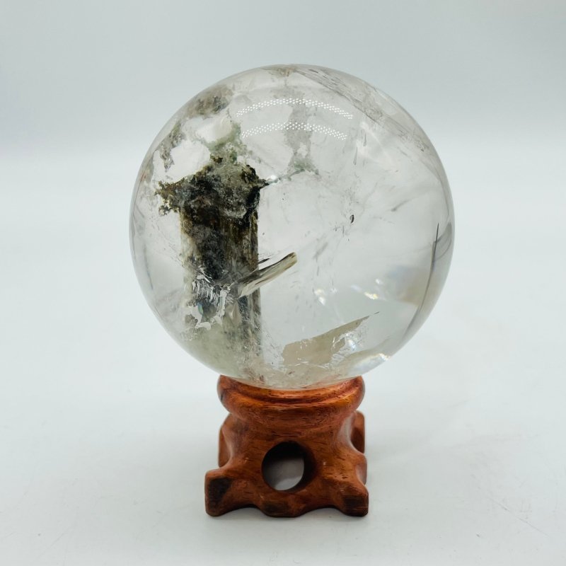 Rainbow Enhydro Garden Quartz Sphere With Moving Bubble And Tourmaline -Wholesale Crystals