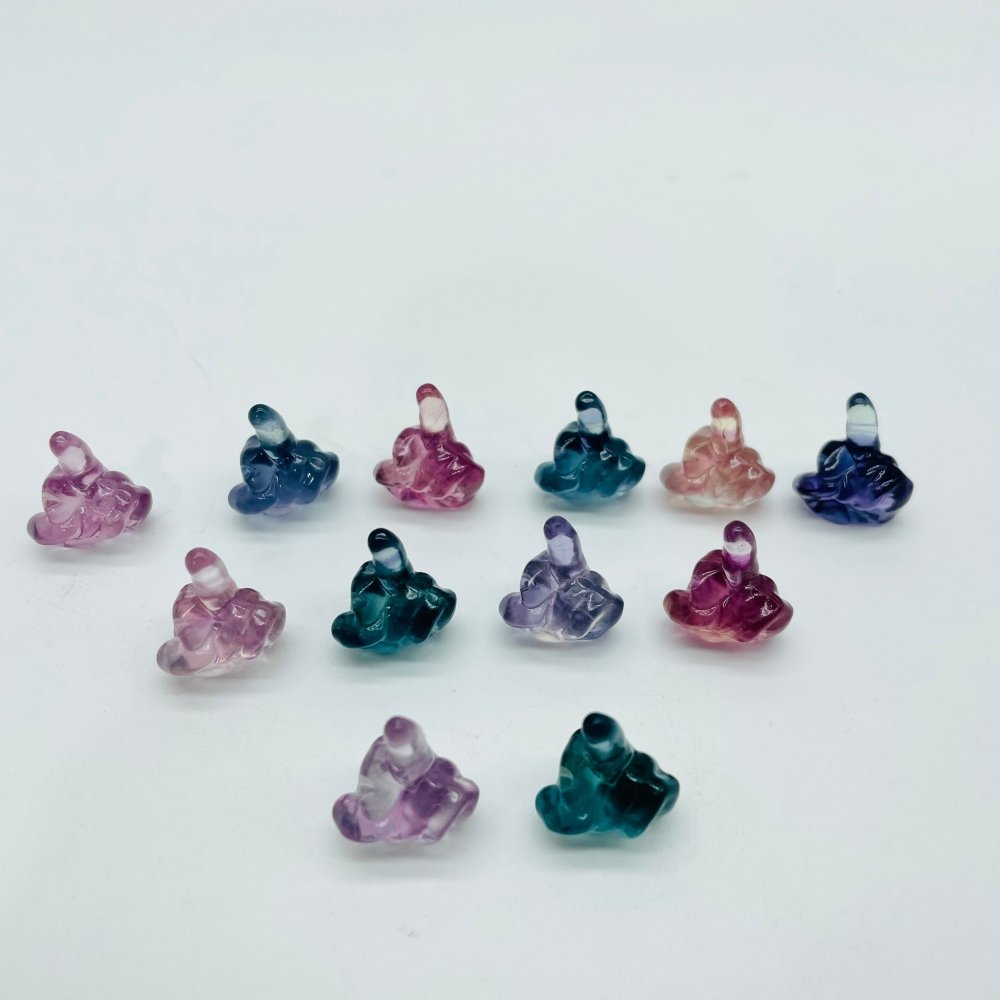 Rainbow Fluorite Carving Middle Finger Statue Wholesale -Wholesale Crystals