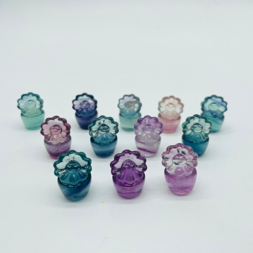 Rainbow Fluorite Carving Sun Flower Pot Wholesale -Wholesale Crystals