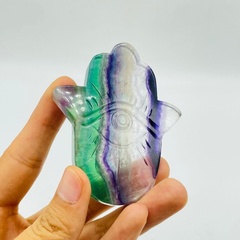 Rainbow Fluorite Hamsa Hand Evil Eye Carving Wholesale -Wholesale Crystals