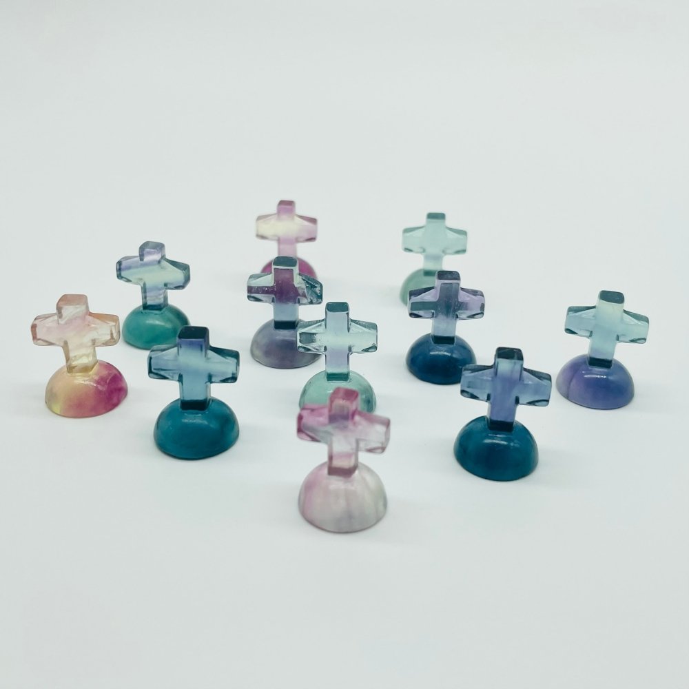 Rainbow Fluorite Mini Cross Tombstone Carving Wholesale -Wholesale Crystals