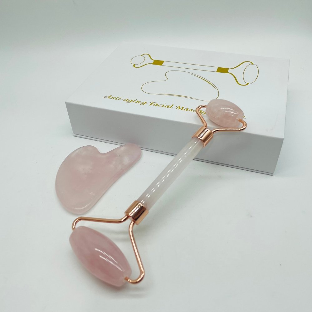 Rose Quartz Roller and Gua Sha A Set Wholesale Stunning Box Set perfect for Gift -Wholesale Crystals