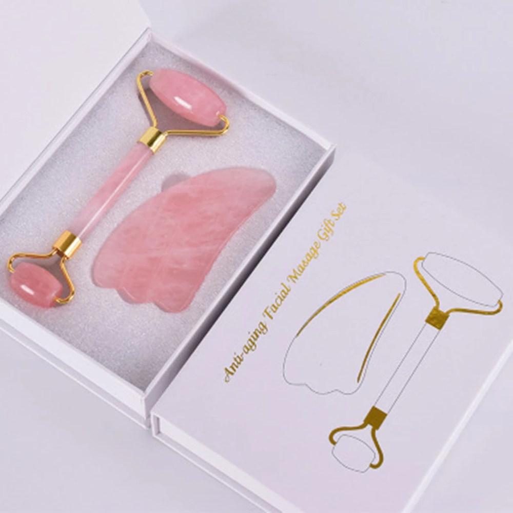Rose Quartz Roller and Shofar Shape Gua Sha A Set Wholesale -Wholesale Crystals
