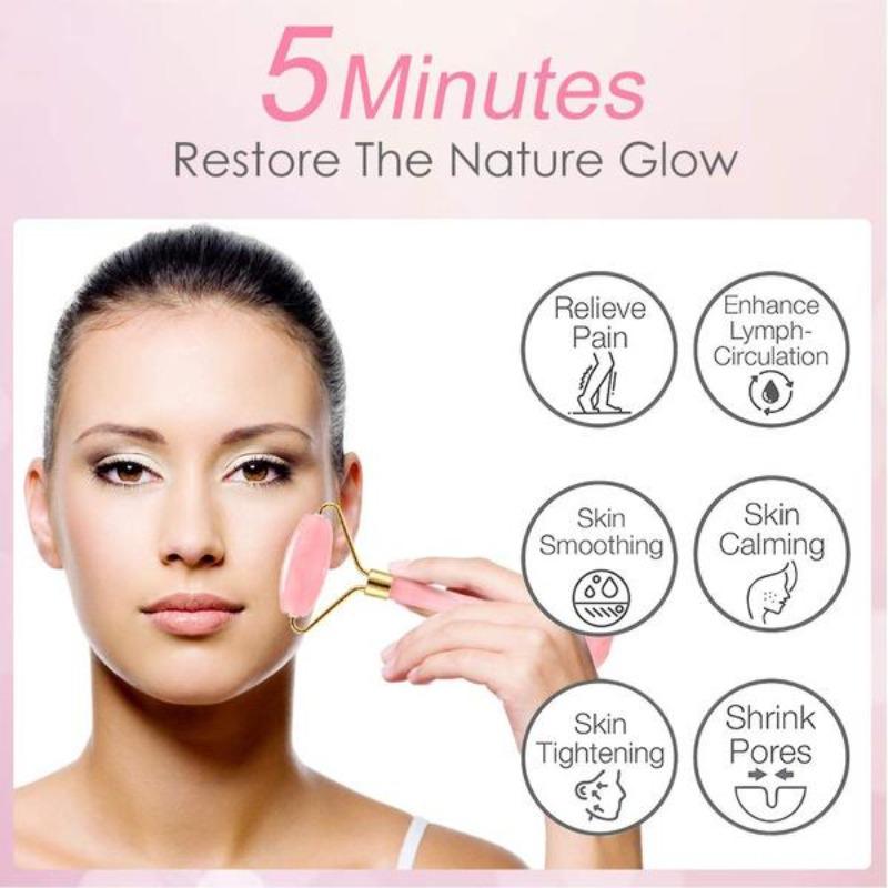 Rose Quartz Roller and Shofar Shape Gua Sha A Set Wholesale -Wholesale Crystals