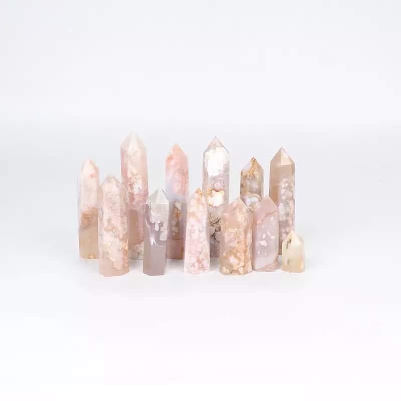 【D232】ぽわわんピンクとザクキラ結晶☆桜瑪瑙 ポイント タワー Bタイプ Sakura Flower Agate Tower Quartz Crystals Points Wholesale