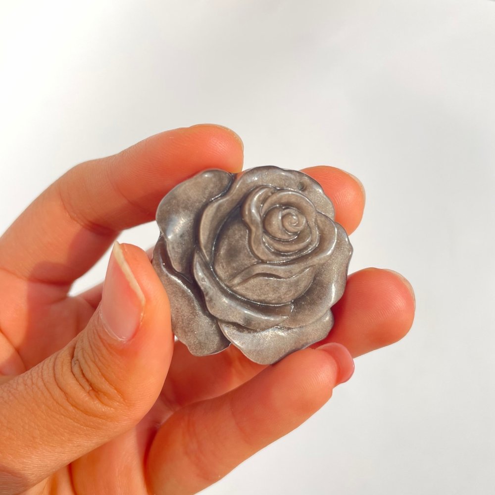 Silver Sheen Obsidian Rose Flower Carving Wholesale -Wholesale Crystals