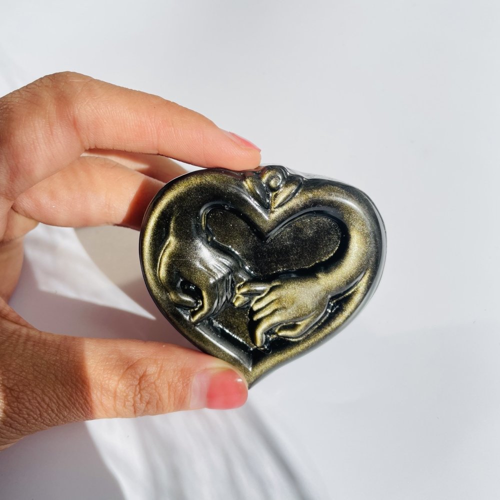 Silver&Gold Sheen Obsidian Love Holding Hands Carving Wholesale -Wholesale Crystals