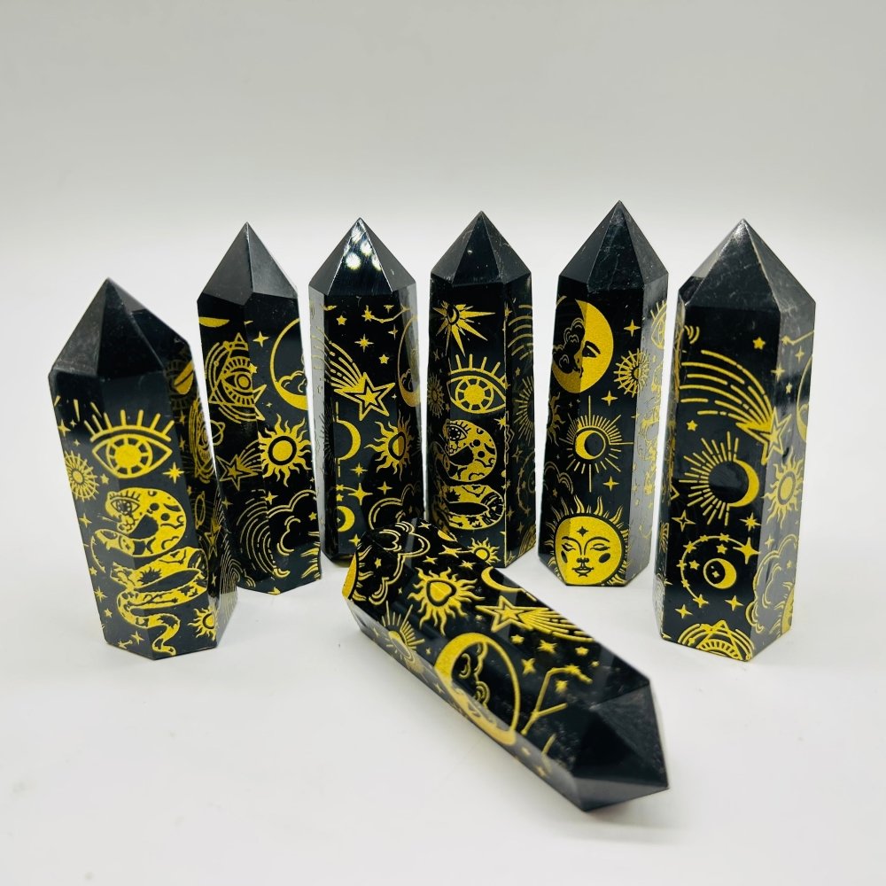 Sun And Moon Laser Printing Obsidian Tower Points Crystal Wholesale -Wholesale Crystals