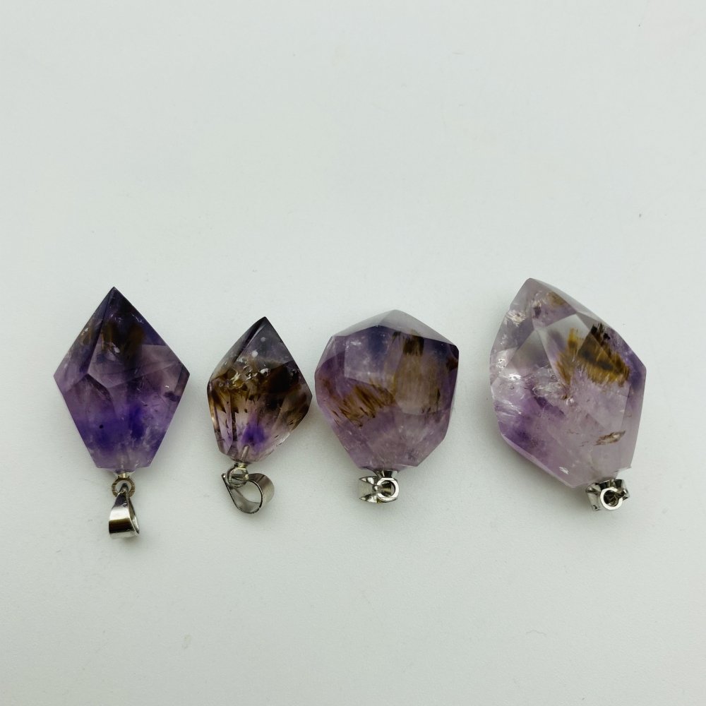 Super7 Amethyst Cacoxenite With Holder Polished DIY Pendant -Wholesale Crystals