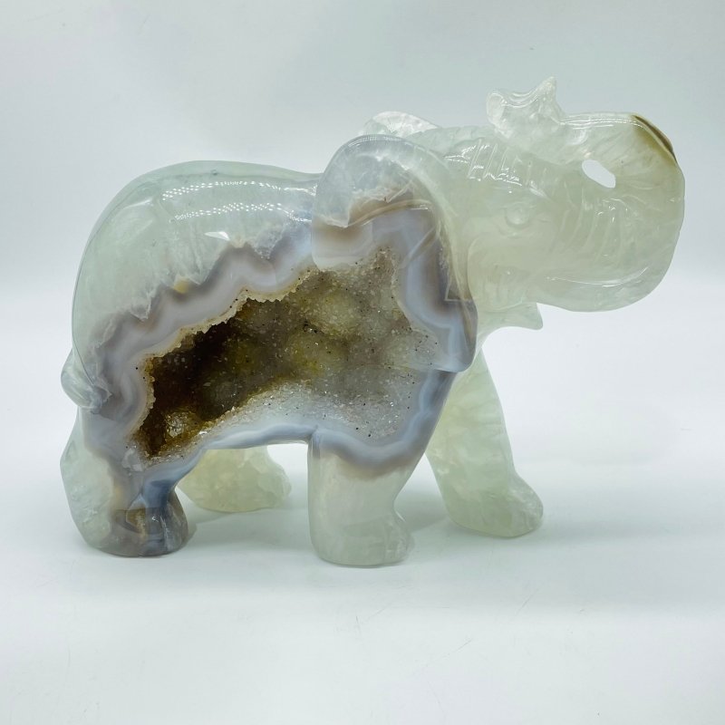 Unique Large Geode Agate Druzy Elephant Carving -Wholesale Crystals