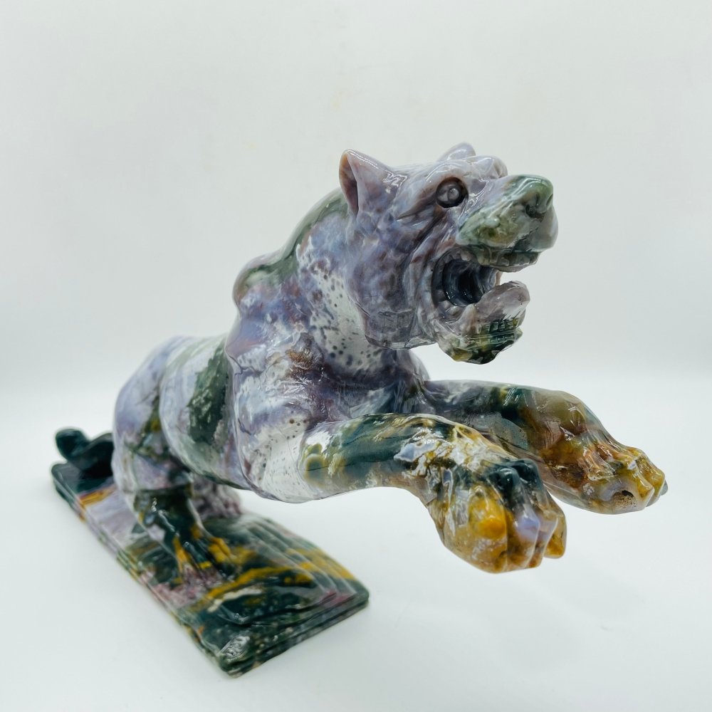 Unique Ocean Jasper Jumping Leopard Panther Carving -Wholesale Crystals