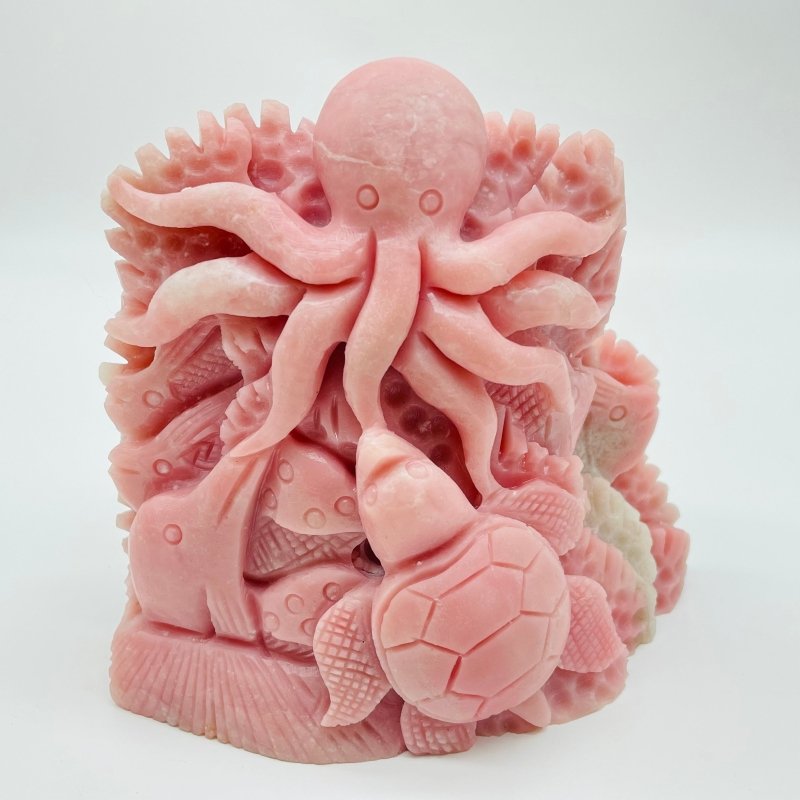 Unique Pink Opal Underwater World Octopus Sea Turtle WIth Dolphin Carving -Wholesale Crystals
