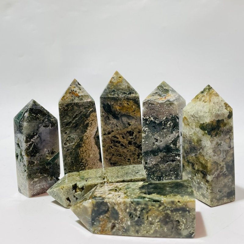 Vein Green Ocean Jasper Four-Sided Tower Points Wholesale -Wholesale Crystals
