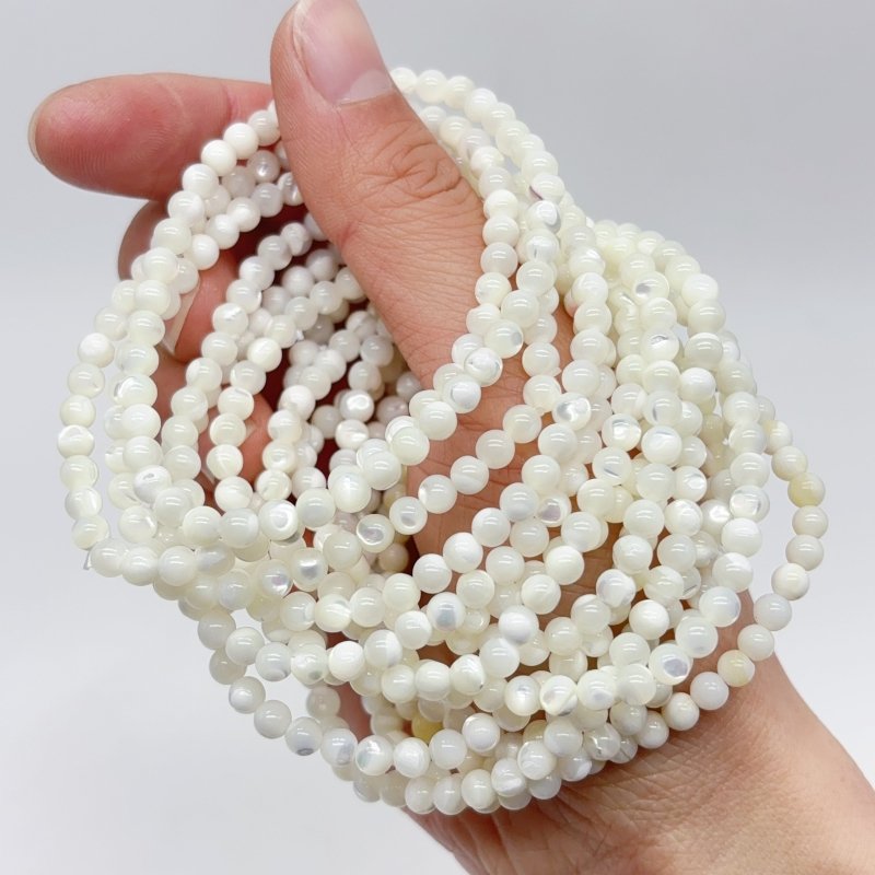 White Mother of Pearl Mop Shell Round Shells Bracelet Wholesale - Wholesale Crystals