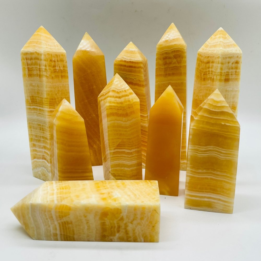 Yellow Calcite Fat Four-Sided Tower Point Wholesale