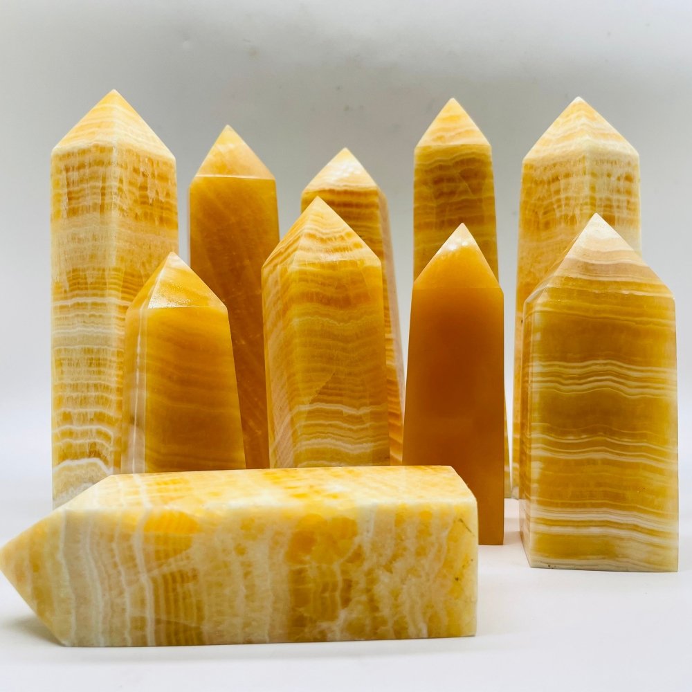 Yellow Calcite Fat Four-Sided Tower Point Wholesale -Wholesale Crystals