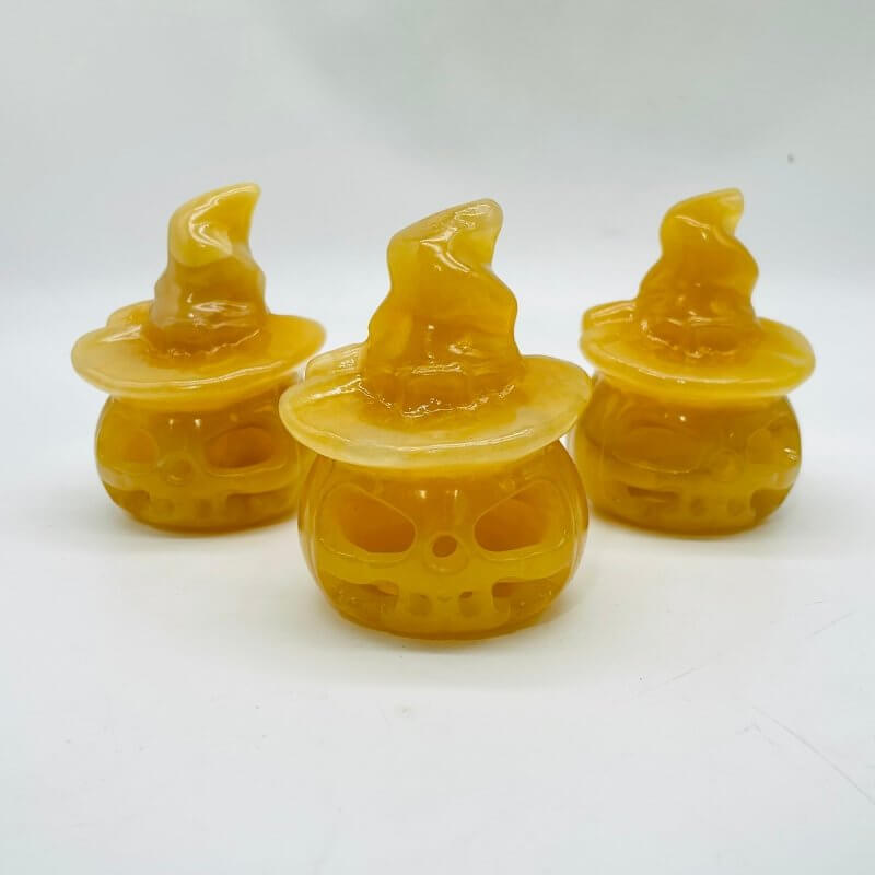 Yellow Calcite Halloween Pumpkin Wizard Hollow Carving Wholesale -Wholesale Crystals