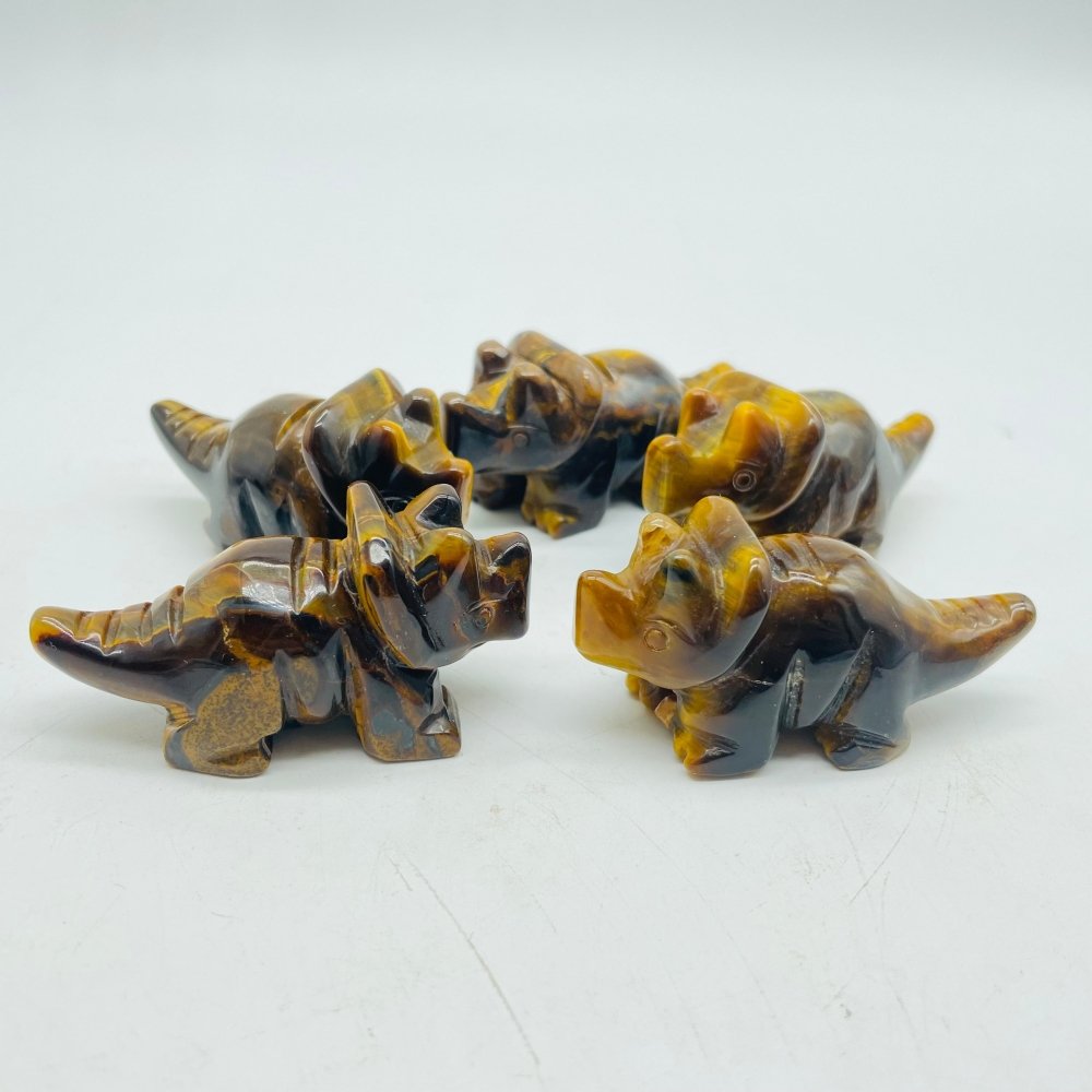 Yellow Tiger Eye Three Horns Dinosaur Carving Wholesale -Wholesale Crystals